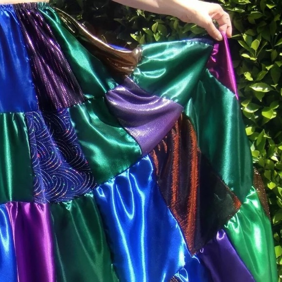 Peacock colors satin skirt patchwork boho size M - Picture 3 of 6